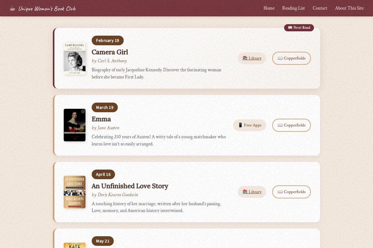 Reading list showing upcoming books